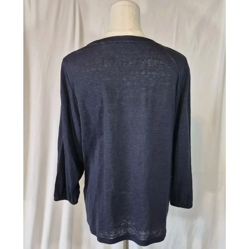 Boden Womens *IN NAVY BLUE* 100% Linen Gathered Neck Jersey Top Small